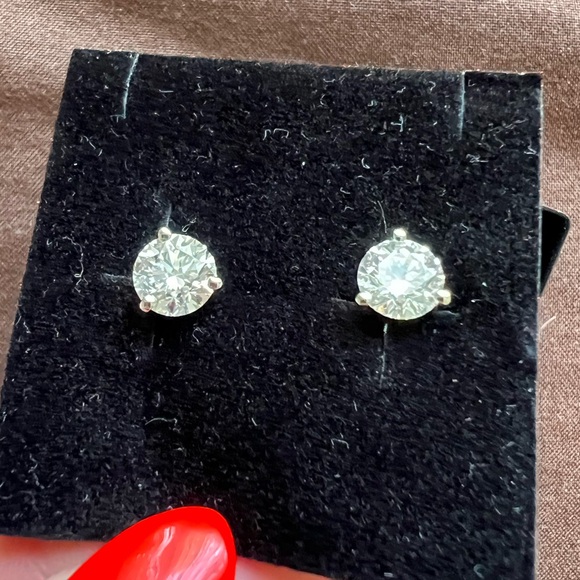 Diamond Stud Earrings Martini Pair Lab Made Solid 10K White Gold VS2-SI 2 CT SET - Picture 1 of 7